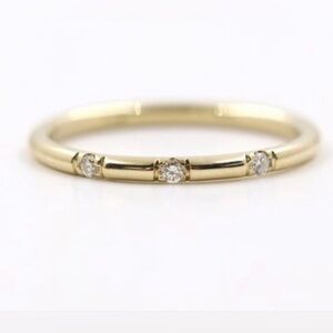 14K Solid Yellow Gold 3 Diamond Band Ring